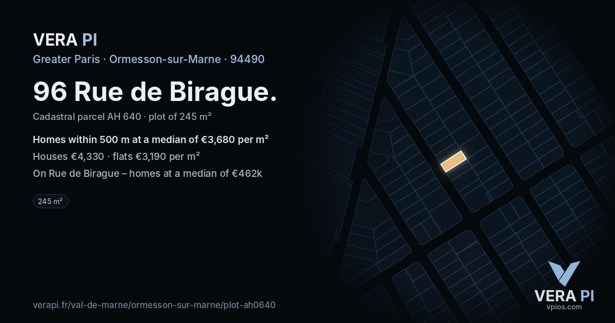 96 Rue de Birague, Ormesson-sur-Marne at night – the plot lit, the parcels around coloured by the prices near them