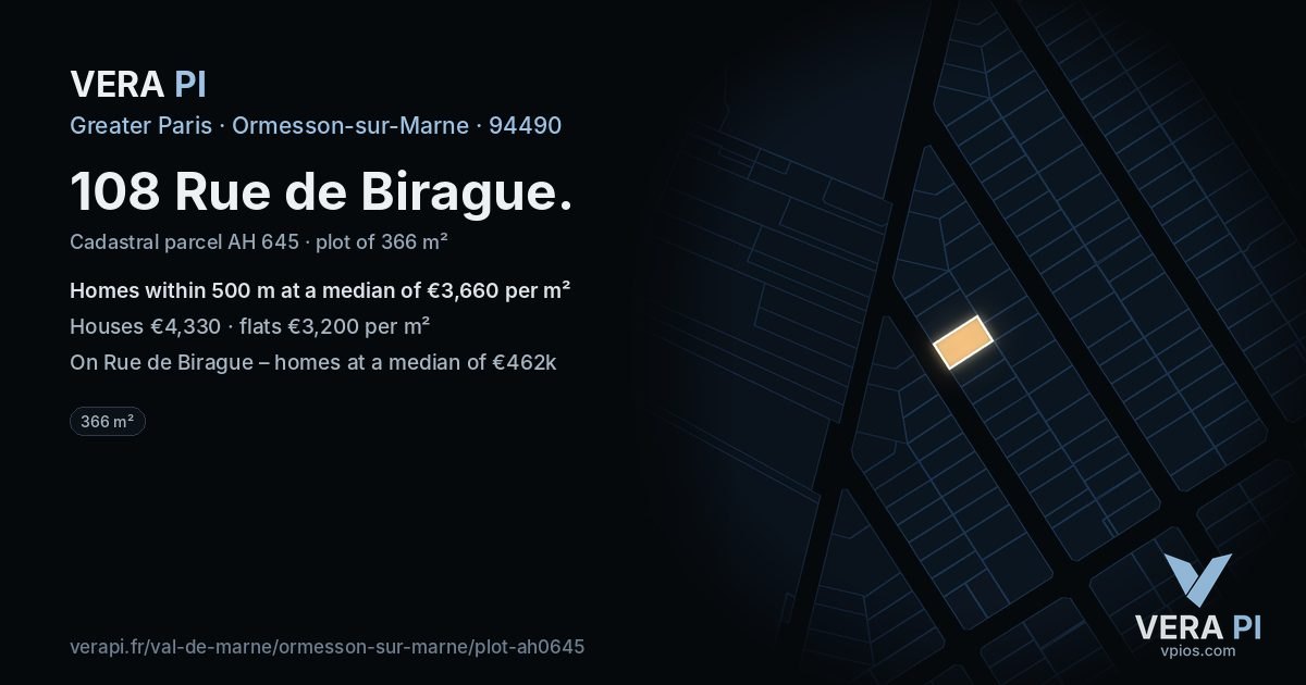 108 Rue de Birague, Ormesson-sur-Marne at night – the plot lit, the parcels around coloured by the prices near them