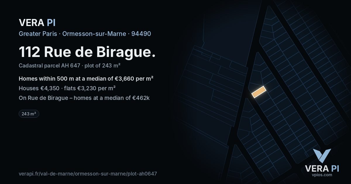 112 Rue de Birague, Ormesson-sur-Marne at night – the plot lit, the parcels around coloured by the prices near them
