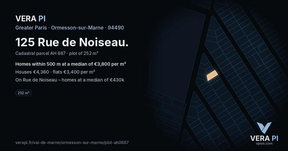 125 Rue de Noiseau, Ormesson-sur-Marne at night – the plot lit, the parcels around coloured by the prices near them