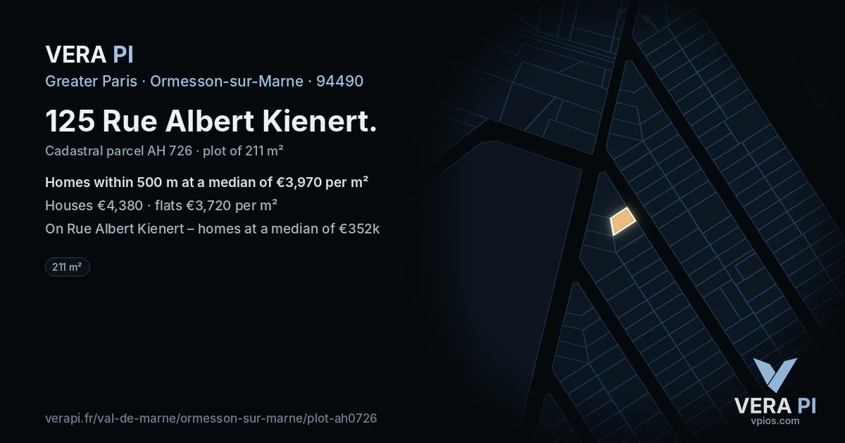 125 Rue Albert Kienert, Ormesson-sur-Marne at night – the plot lit, the parcels around coloured by the prices near them
