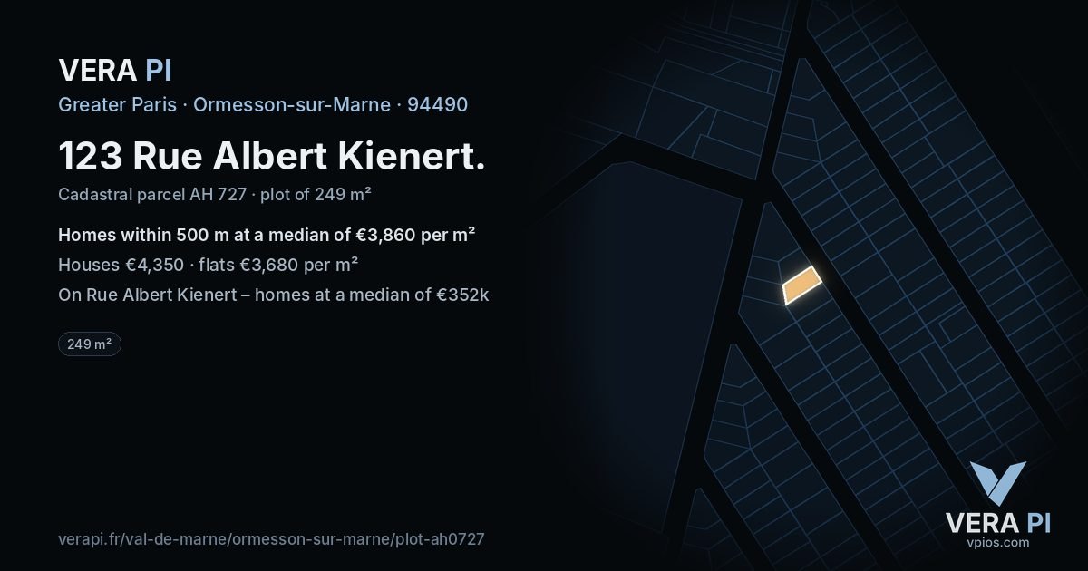 123 Rue Albert Kienert, Ormesson-sur-Marne at night – the plot lit, the parcels around coloured by the prices near them
