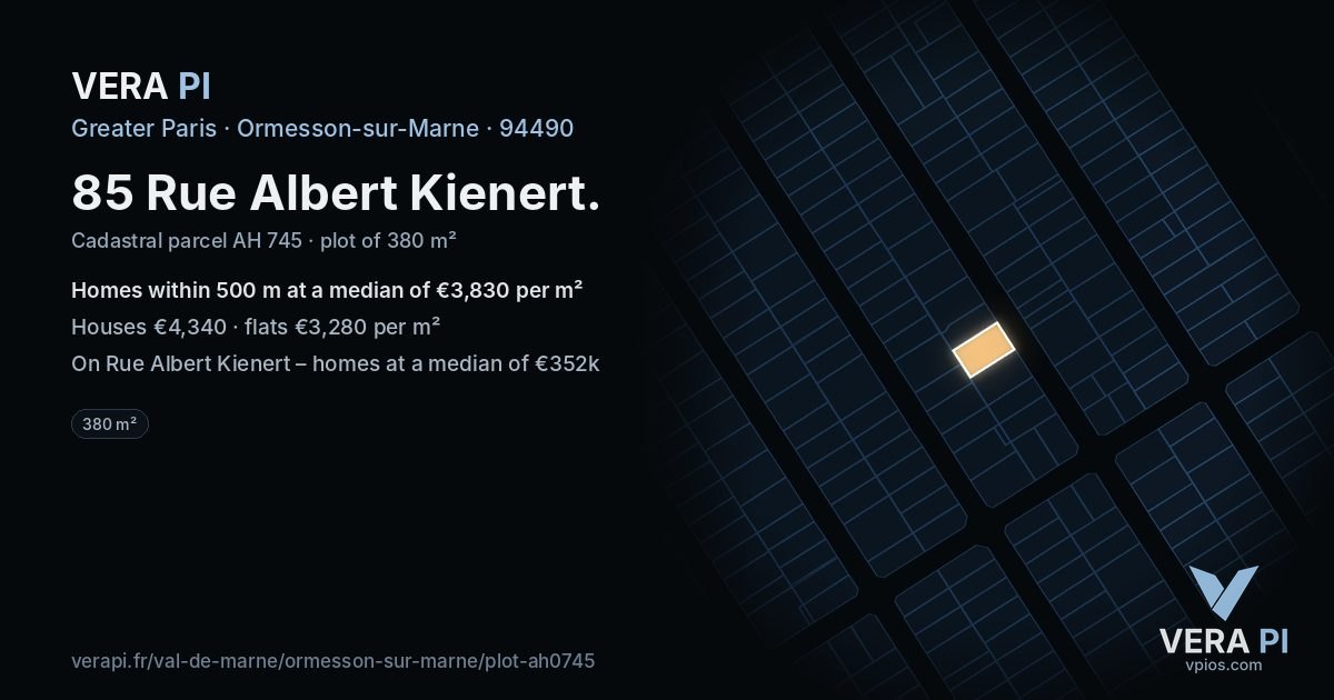 85 Rue Albert Kienert, Ormesson-sur-Marne at night – the plot lit, the parcels around coloured by the prices near them