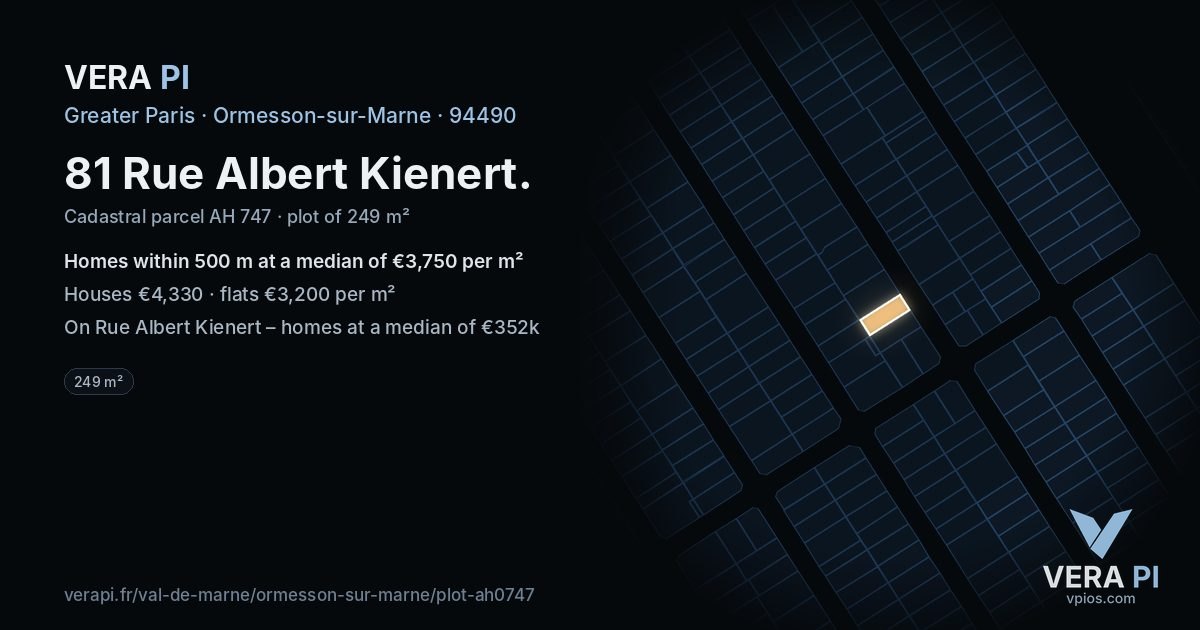 81 Rue Albert Kienert, Ormesson-sur-Marne at night – the plot lit, the parcels around coloured by the prices near them