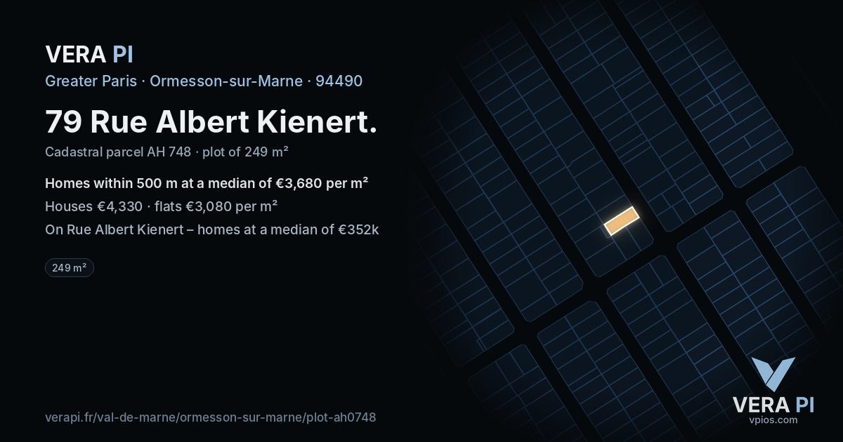 79 Rue Albert Kienert, Ormesson-sur-Marne at night – the plot lit, the parcels around coloured by the prices near them