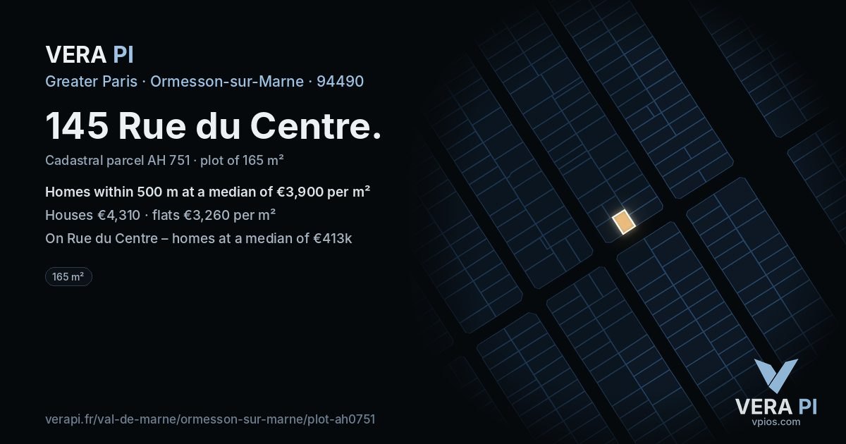 145 Rue du Centre, Ormesson-sur-Marne at night – the plot lit, the parcels around coloured by the prices near them