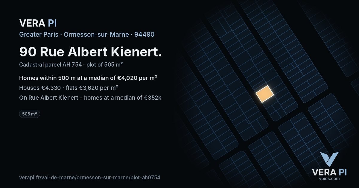 90 Rue Albert Kienert, Ormesson-sur-Marne at night – the plot lit, the parcels around coloured by the prices near them