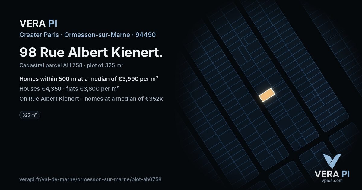 98 Rue Albert Kienert, Ormesson-sur-Marne at night – the plot lit, the parcels around coloured by the prices near them