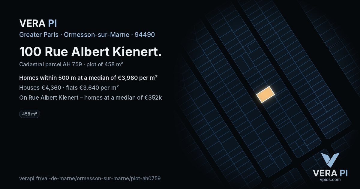 100 Rue Albert Kienert, Ormesson-sur-Marne at night – the plot lit, the parcels around coloured by the prices near them