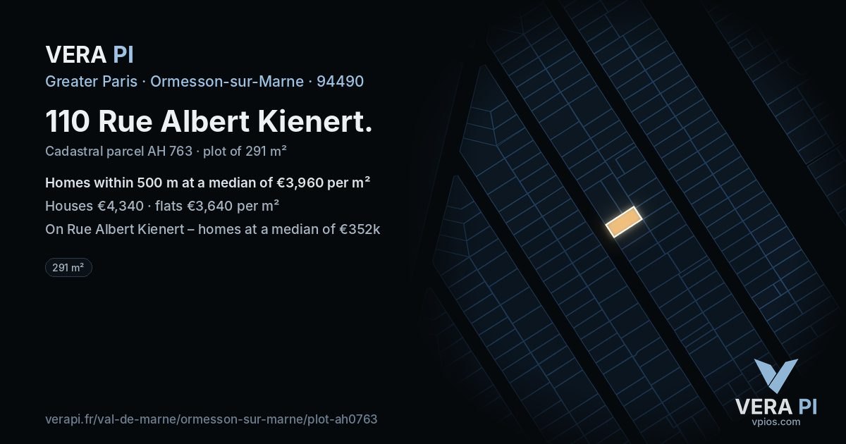 110 Rue Albert Kienert, Ormesson-sur-Marne at night – the plot lit, the parcels around coloured by the prices near them