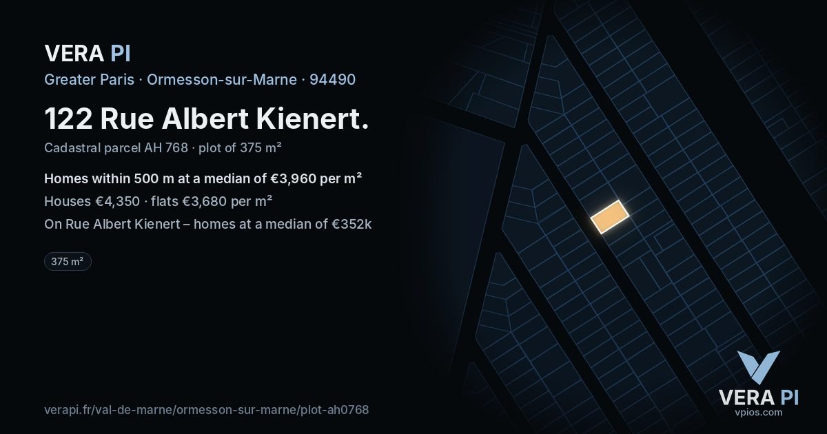 122 Rue Albert Kienert, Ormesson-sur-Marne at night – the plot lit, the parcels around coloured by the prices near them