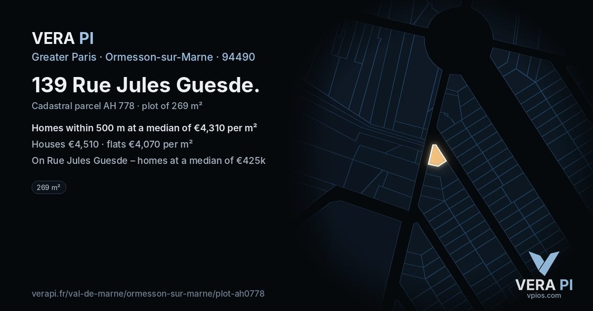 139 Rue Jules Guesde, Ormesson-sur-Marne at night – the plot lit, the parcels around coloured by the prices near them
