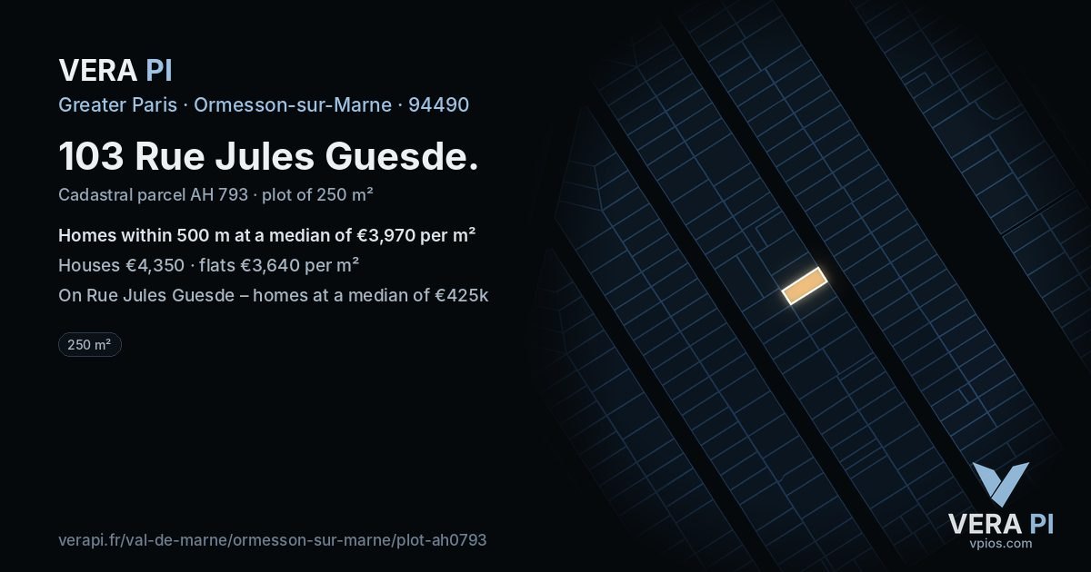 103 Rue Jules Guesde, Ormesson-sur-Marne at night – the plot lit, the parcels around coloured by the prices near them