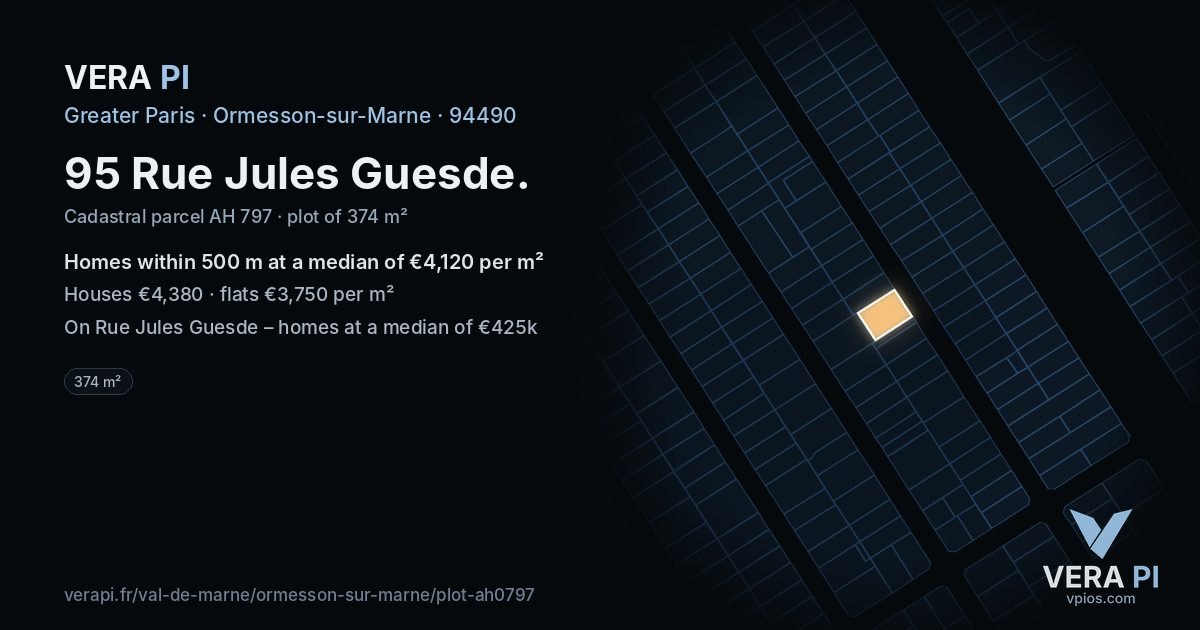 95 Rue Jules Guesde, Ormesson-sur-Marne at night – the plot lit, the parcels around coloured by the prices near them