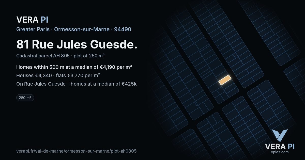 81 Rue Jules Guesde, Ormesson-sur-Marne at night – the plot lit, the parcels around coloured by the prices near them