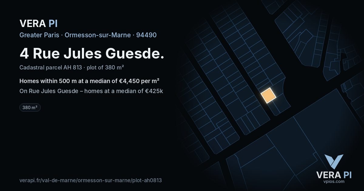 4 Rue Jules Guesde, Ormesson-sur-Marne at night – the plot lit, the parcels around coloured by the prices near them