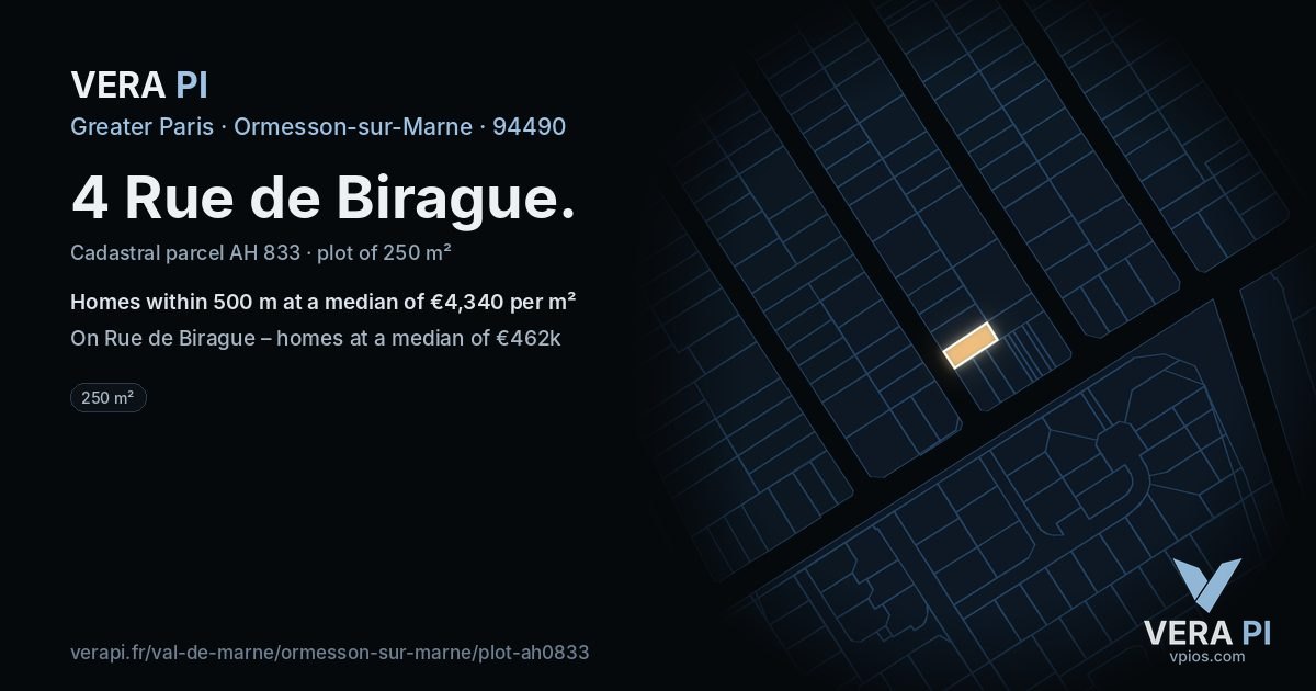 4 Rue de Birague, Ormesson-sur-Marne at night – the plot lit, the parcels around coloured by the prices near them