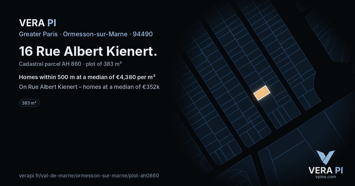 16 Rue Albert Kienert, Ormesson-sur-Marne at night – the plot lit, the parcels around coloured by the prices near them