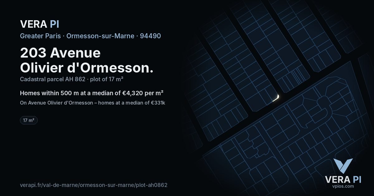 203 Avenue Olivier d'Ormesson, Ormesson-sur-Marne at night – the plot lit, the parcels around coloured by the prices near them