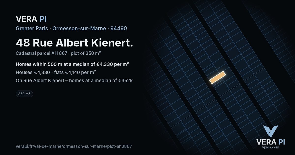48 Rue Albert Kienert, Ormesson-sur-Marne at night – the plot lit, the parcels around coloured by the prices near them
