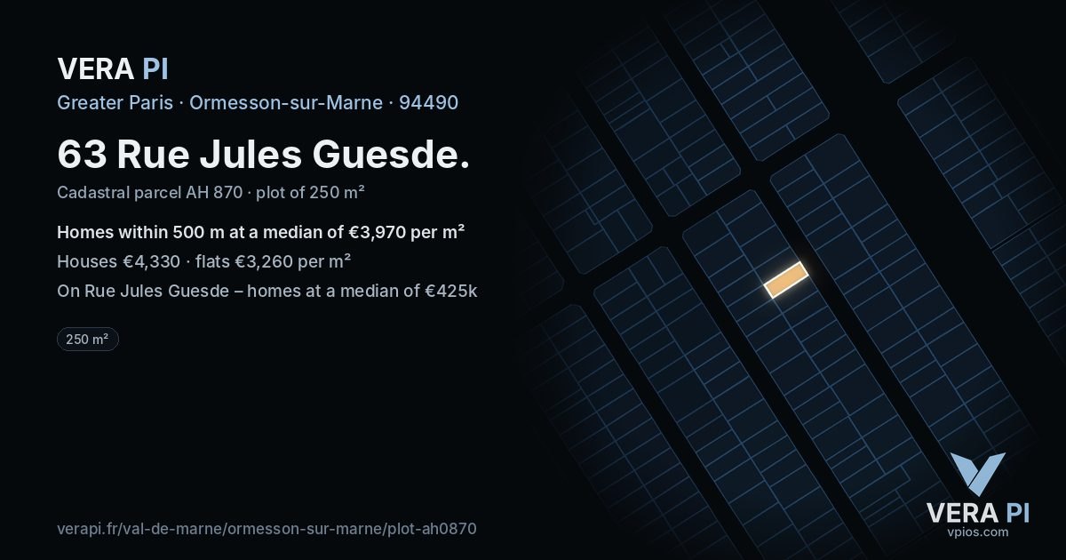 63 Rue Jules Guesde, Ormesson-sur-Marne at night – the plot lit, the parcels around coloured by the prices near them