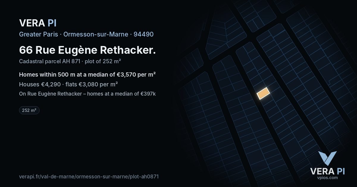 66 Rue Eugène Rethacker, Ormesson-sur-Marne at night – the plot lit, the parcels around coloured by the prices near them