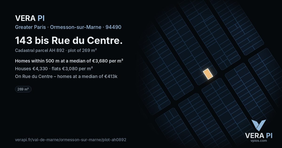 143 bis Rue du Centre, Ormesson-sur-Marne at night – the plot lit, the parcels around coloured by the prices near them