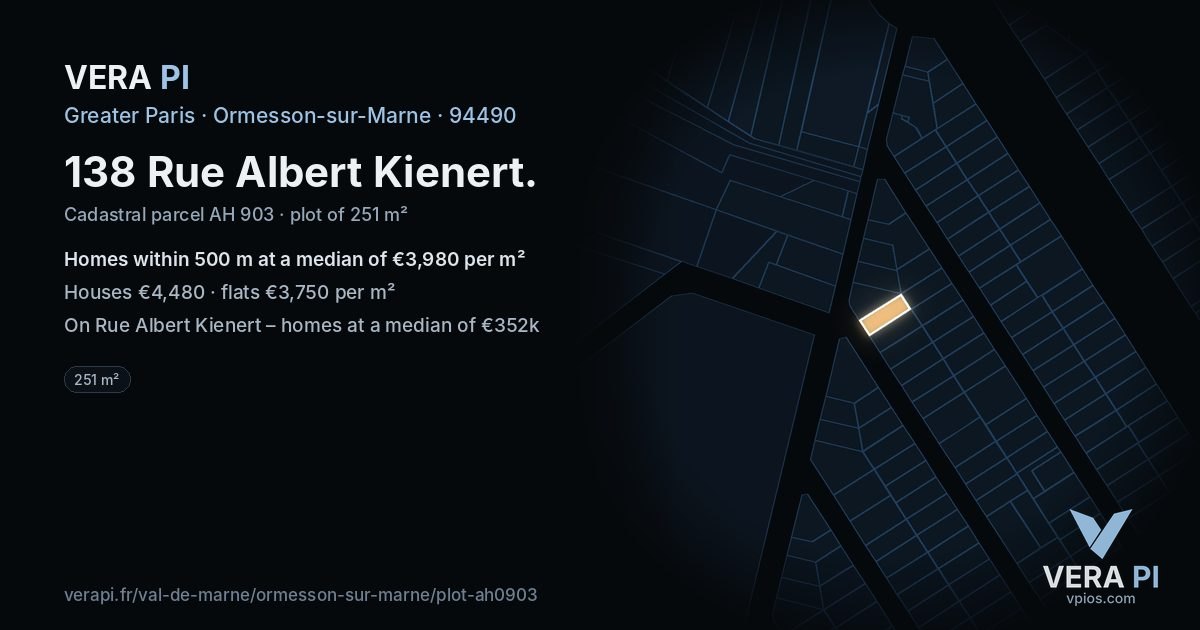 138 Rue Albert Kienert, Ormesson-sur-Marne at night – the plot lit, the parcels around coloured by the prices near them