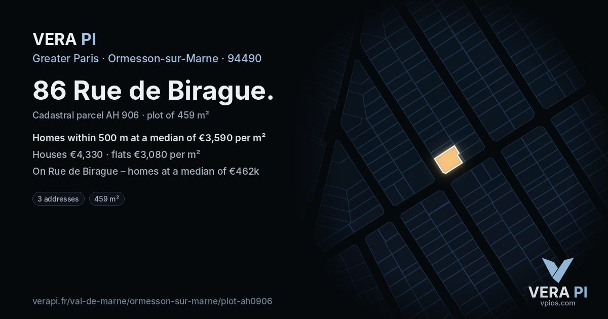 86 Rue de Birague, Ormesson-sur-Marne at night – the plot lit, the parcels around coloured by the prices near them