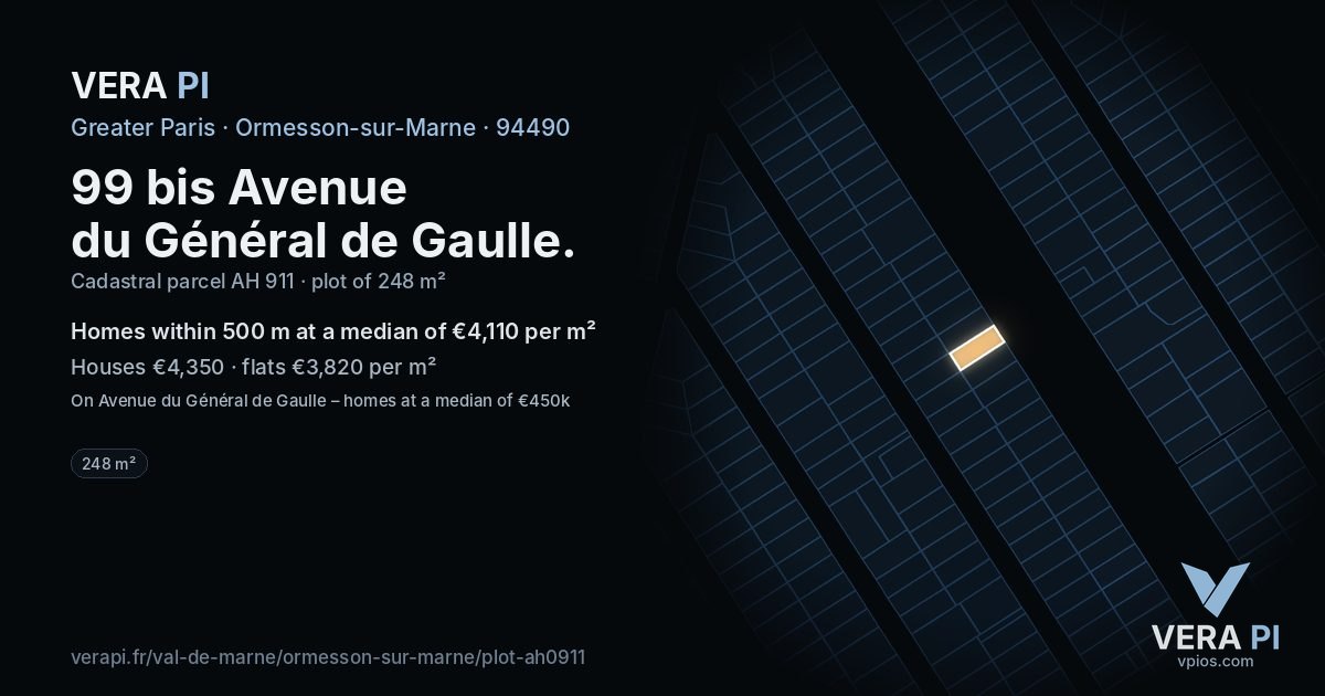99 bis Avenue du Général de Gaulle, Ormesson-sur-Marne at night – the plot lit, the parcels around coloured by the prices near them