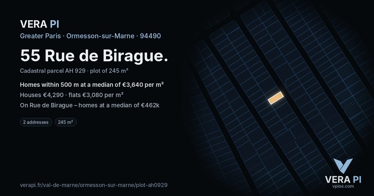 55 Rue de Birague, Ormesson-sur-Marne at night – the plot lit, the parcels around coloured by the prices near them