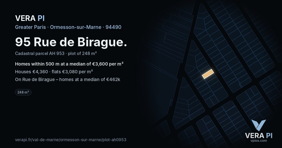 95 Rue de Birague, Ormesson-sur-Marne at night – the plot lit, the parcels around coloured by the prices near them