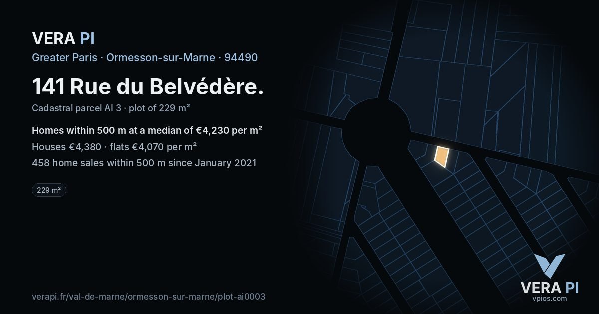 141 Rue du Belvédère, Ormesson-sur-Marne at night – the plot lit, the parcels around coloured by the prices near them