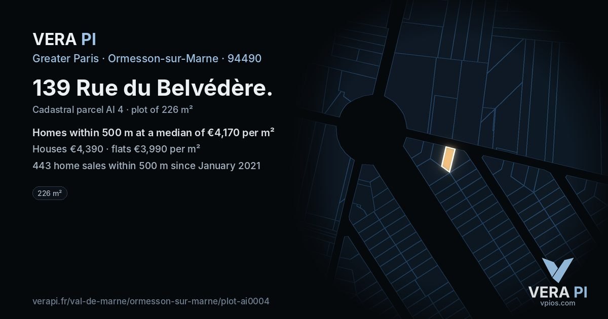 139 Rue du Belvédère, Ormesson-sur-Marne at night – the plot lit, the parcels around coloured by the prices near them