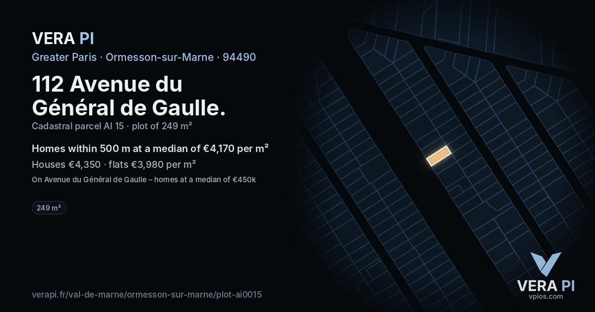 112 Avenue du Général de Gaulle, Ormesson-sur-Marne at night – the plot lit, the parcels around coloured by the prices near them