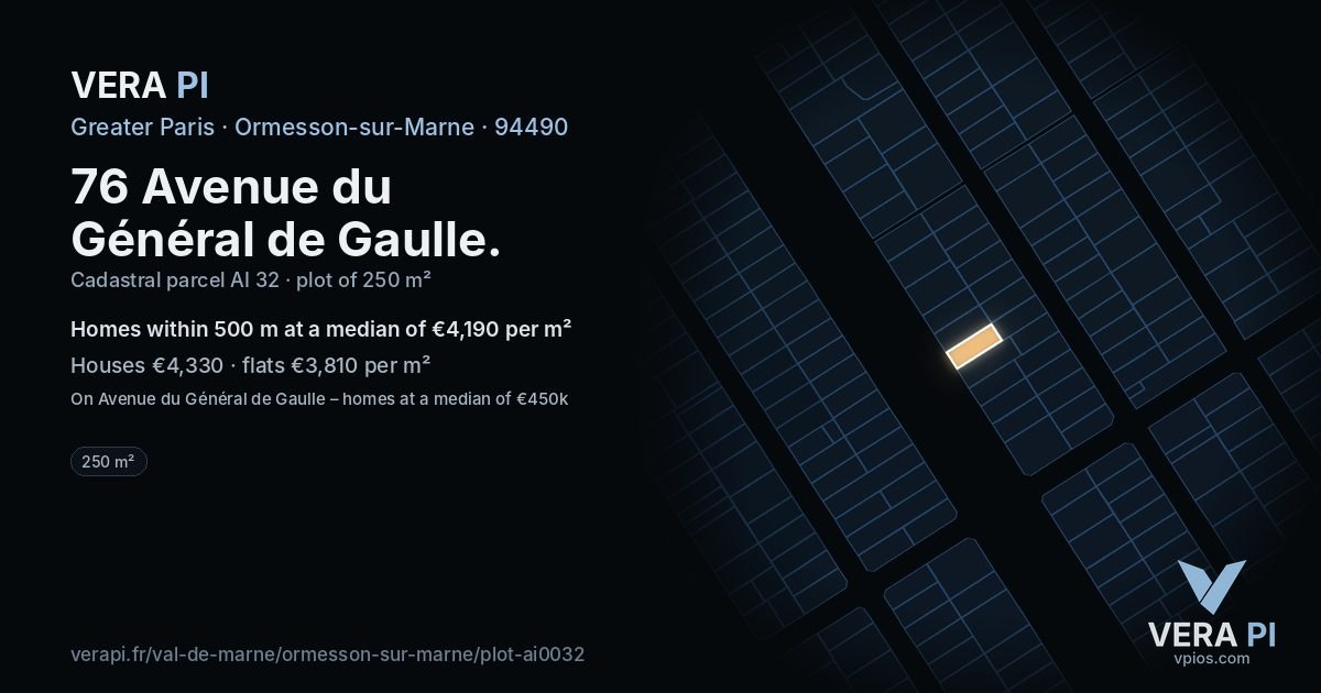 76 Avenue du Général de Gaulle, Ormesson-sur-Marne at night – the plot lit, the parcels around coloured by the prices near them
