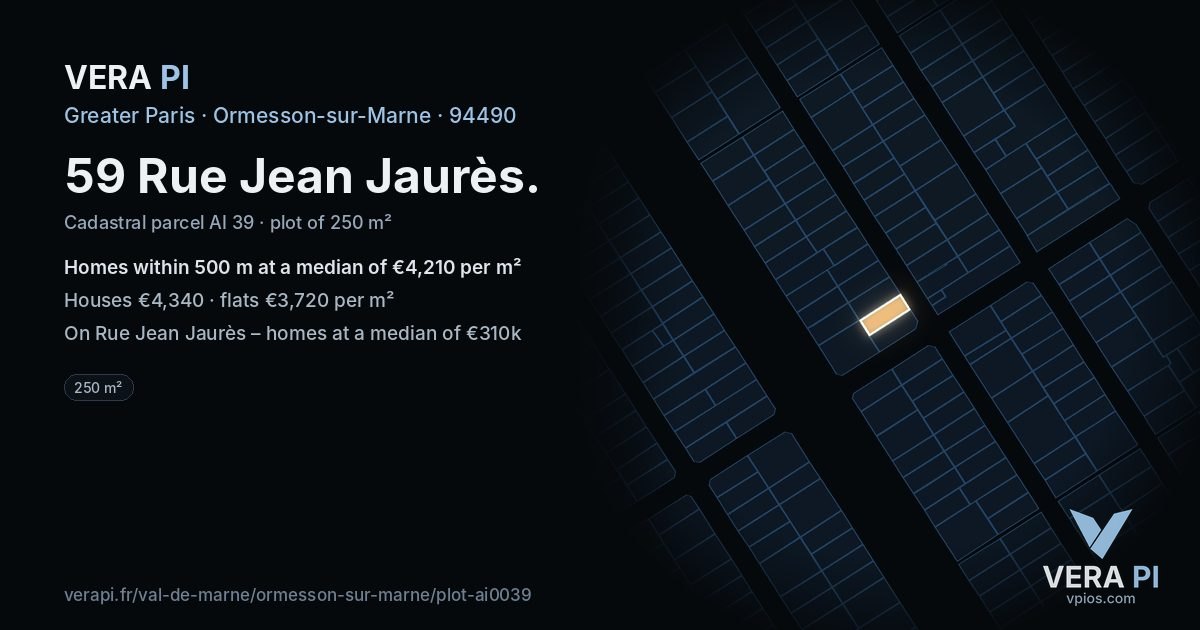 59 Rue Jean Jaurès, Ormesson-sur-Marne at night – the plot lit, the parcels around coloured by the prices near them