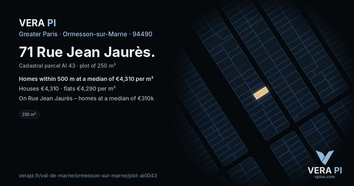 71 Rue Jean Jaurès, Ormesson-sur-Marne at night – the plot lit, the parcels around coloured by the prices near them
