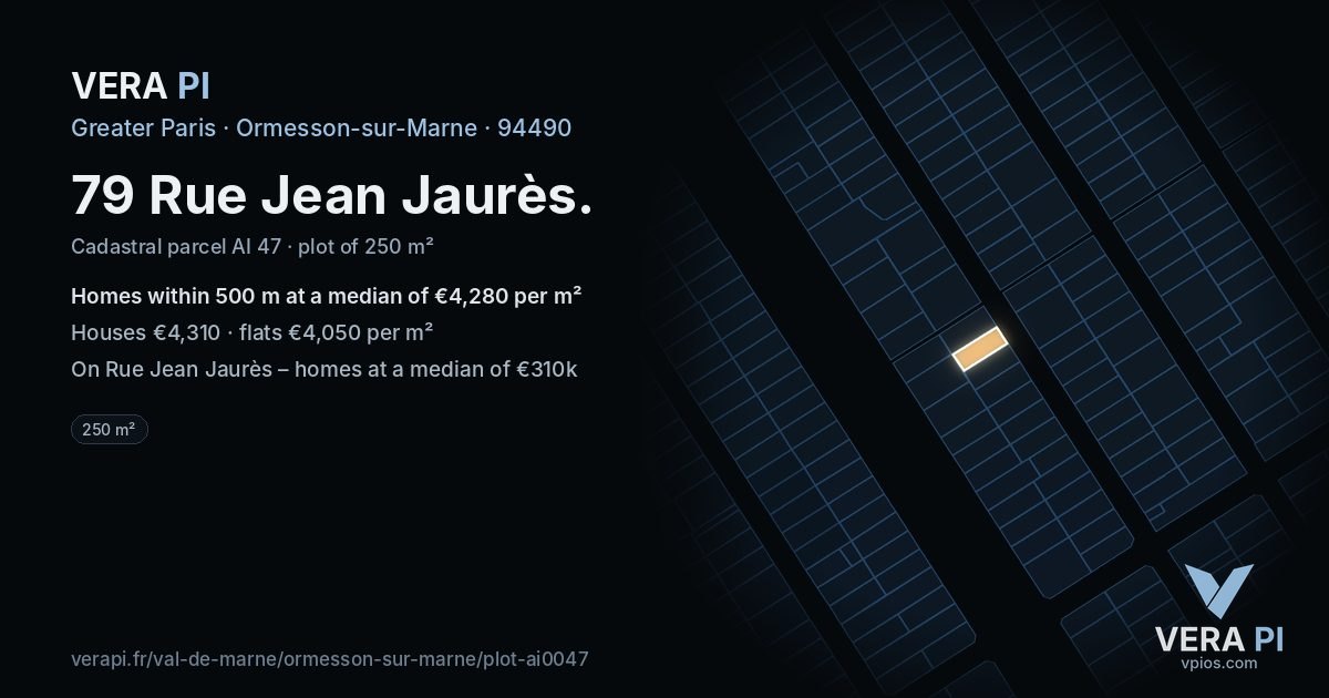 79 Rue Jean Jaurès, Ormesson-sur-Marne at night – the plot lit, the parcels around coloured by the prices near them
