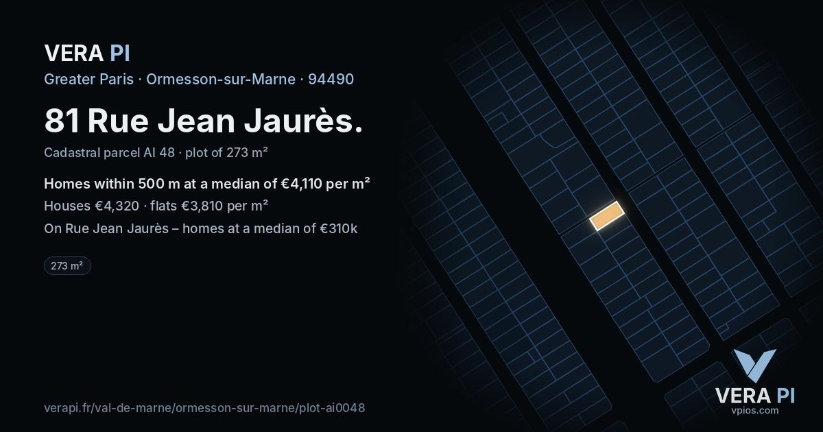 81 Rue Jean Jaurès, Ormesson-sur-Marne at night – the plot lit, the parcels around coloured by the prices near them