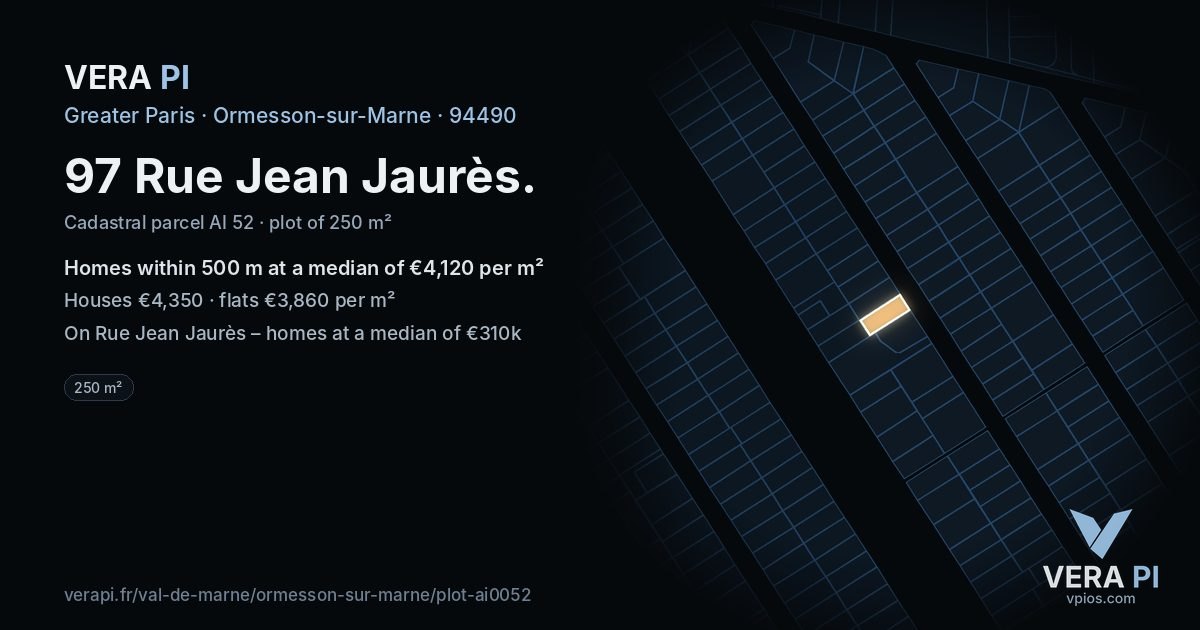 97 Rue Jean Jaurès, Ormesson-sur-Marne at night – the plot lit, the parcels around coloured by the prices near them