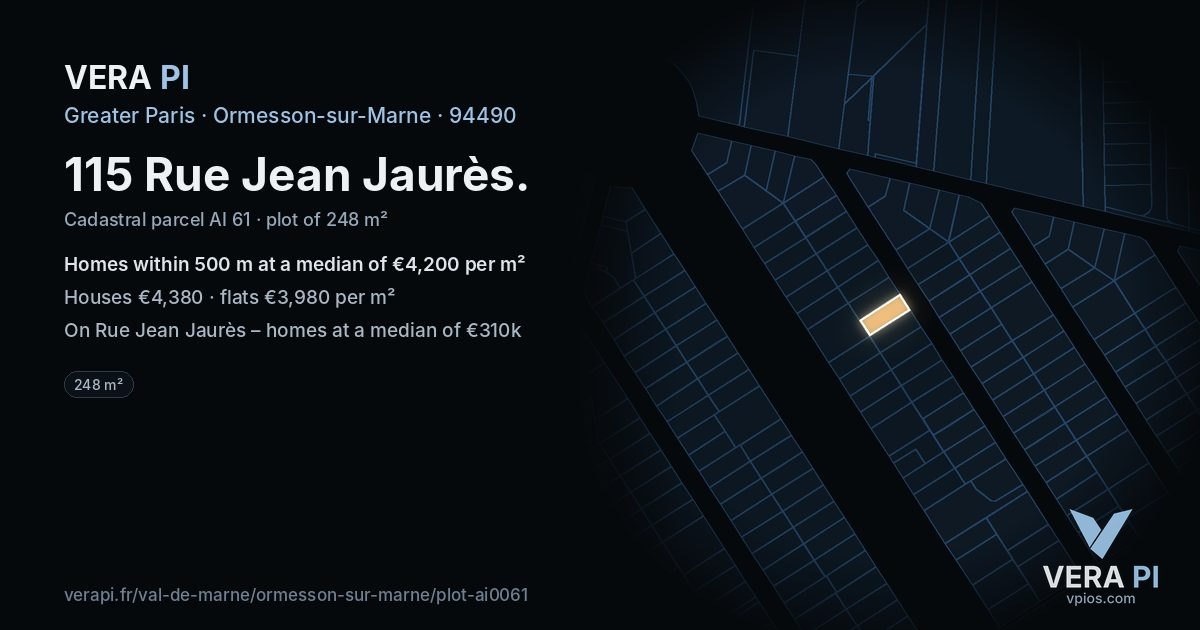 115 Rue Jean Jaurès, Ormesson-sur-Marne at night – the plot lit, the parcels around coloured by the prices near them