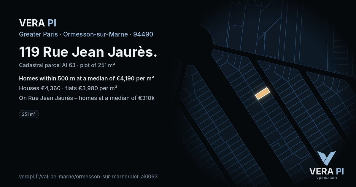 119 Rue Jean Jaurès, Ormesson-sur-Marne at night – the plot lit, the parcels around coloured by the prices near them