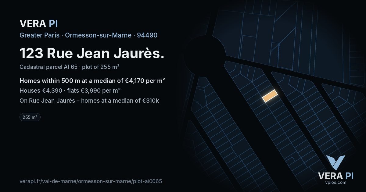 123 Rue Jean Jaurès, Ormesson-sur-Marne at night – the plot lit, the parcels around coloured by the prices near them