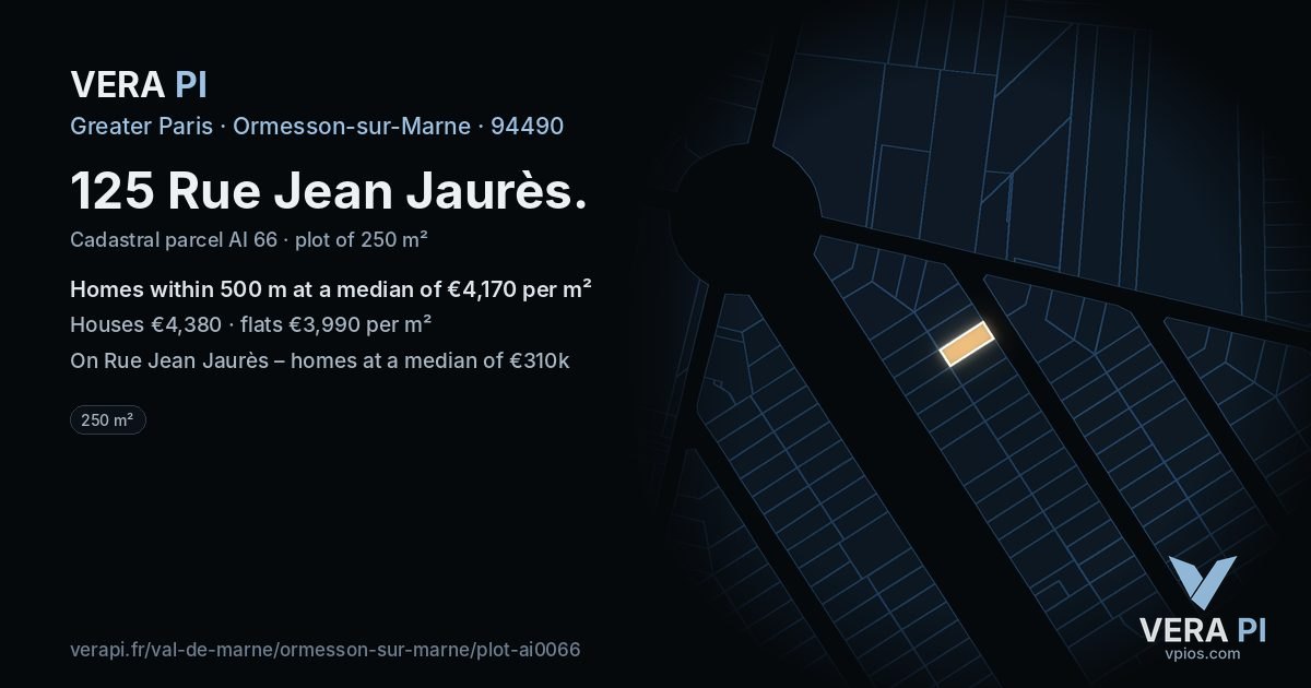 125 Rue Jean Jaurès, Ormesson-sur-Marne at night – the plot lit, the parcels around coloured by the prices near them