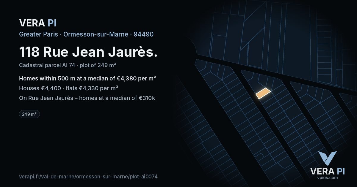 118 Rue Jean Jaurès, Ormesson-sur-Marne at night – the plot lit, the parcels around coloured by the prices near them
