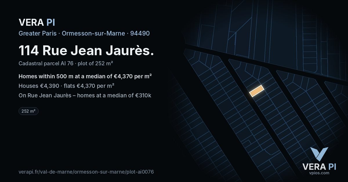 114 Rue Jean Jaurès, Ormesson-sur-Marne at night – the plot lit, the parcels around coloured by the prices near them