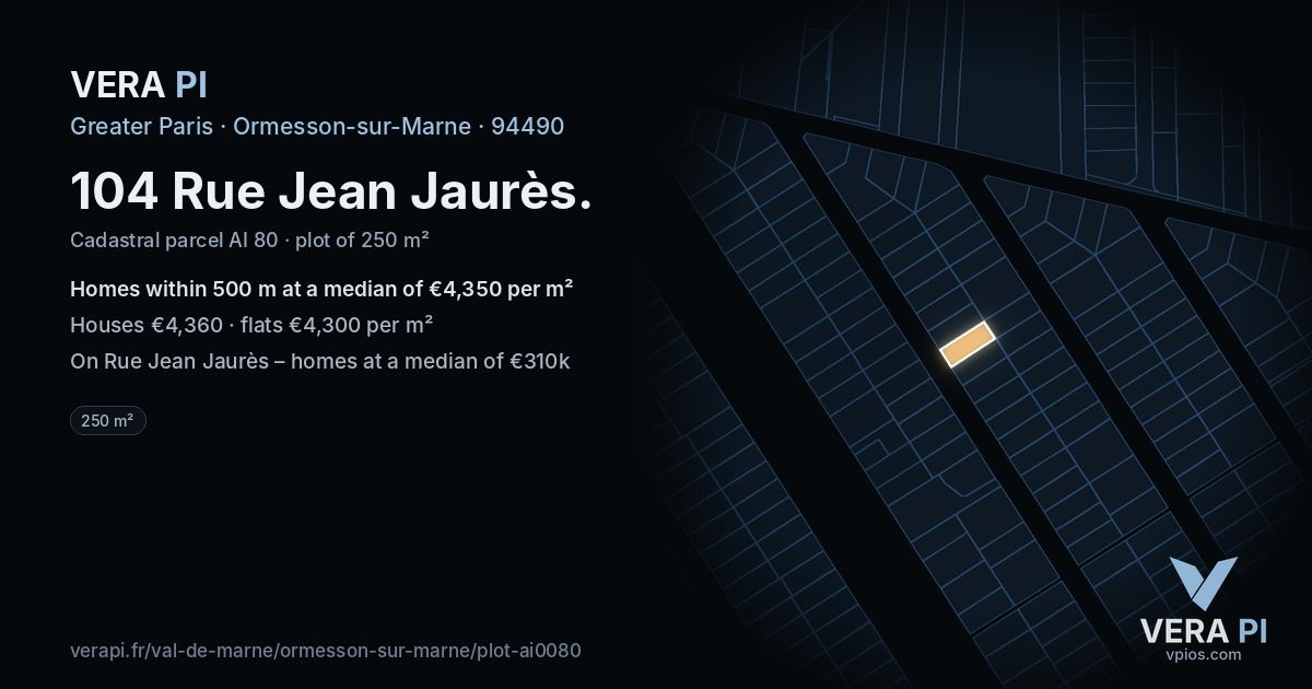 104 Rue Jean Jaurès, Ormesson-sur-Marne at night – the plot lit, the parcels around coloured by the prices near them