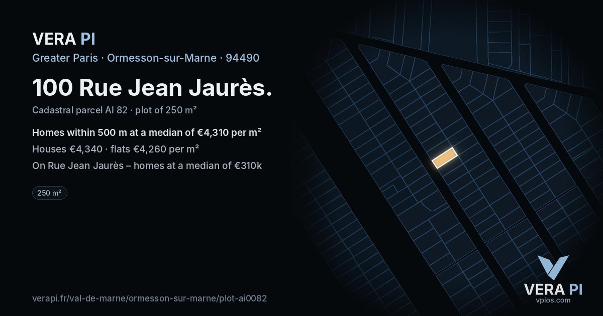 100 Rue Jean Jaurès, Ormesson-sur-Marne at night – the plot lit, the parcels around coloured by the prices near them