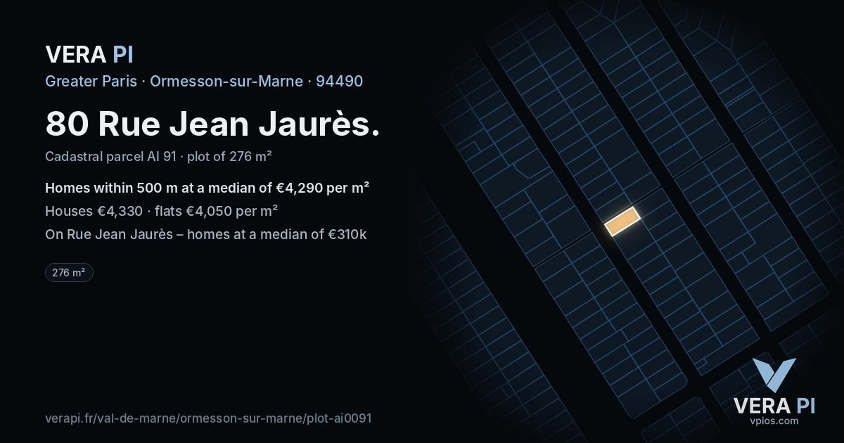 80 Rue Jean Jaurès, Ormesson-sur-Marne at night – the plot lit, the parcels around coloured by the prices near them